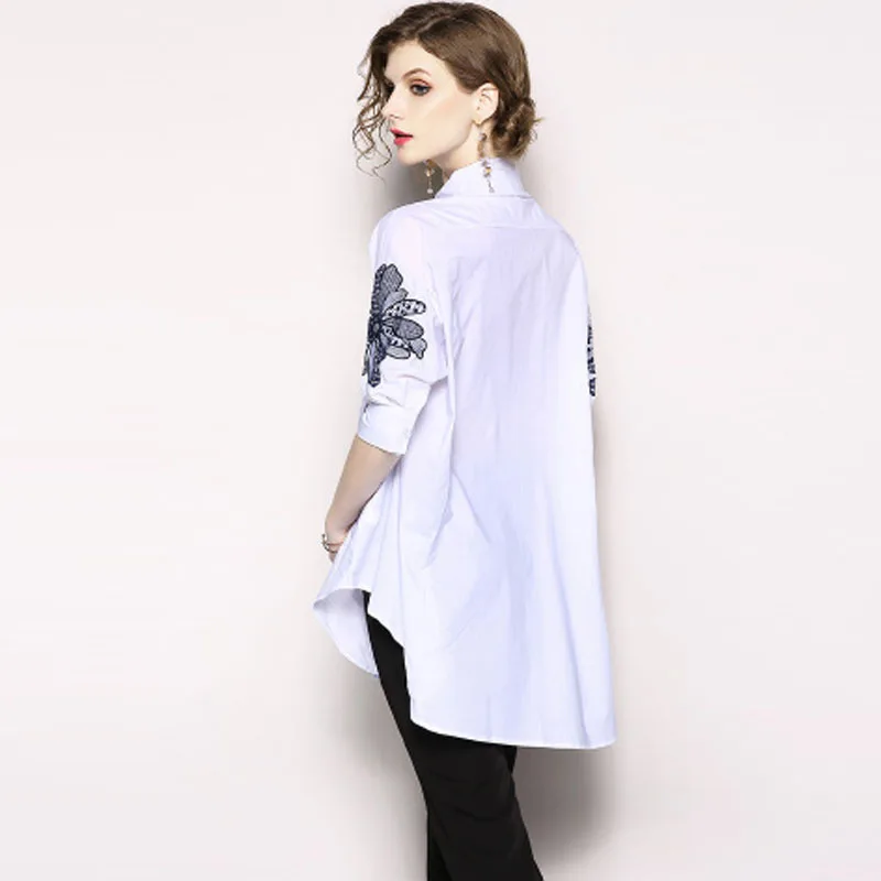 VERHELLEN High Quality Fashion 2020 Autumn Runway Designer Shirt Women's 3/4 Sleeve Flower Embroidery Casual Loose Blouse Shirts | Женская