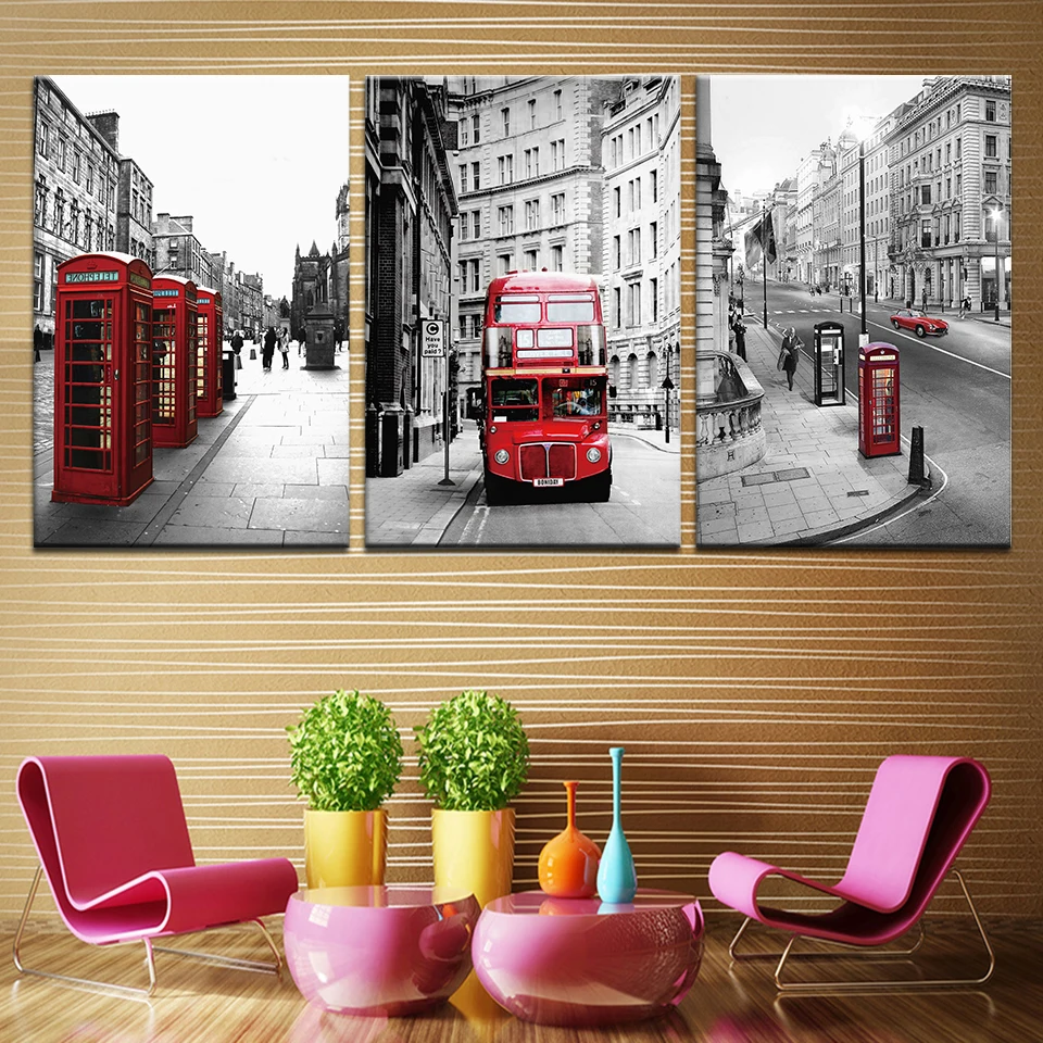 Холст с изображением Красного автобуса Лондонской уличной городской пейзажа