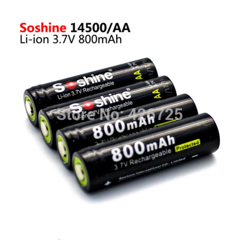 4 шт. 100% Оригинальные Литий-ионные аккумуляторы Soshine 14500 AA 3 7 в 800 мАч | Электроника