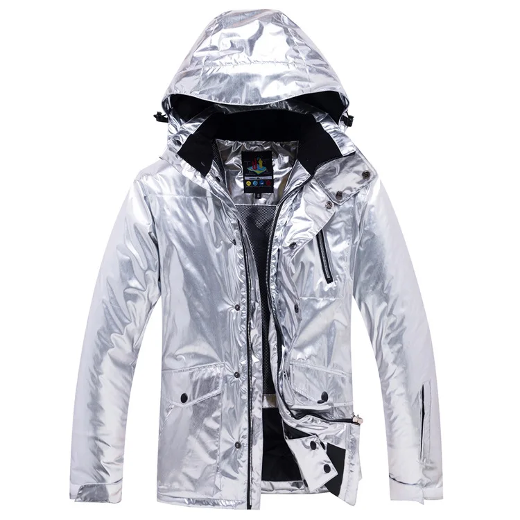 Jacket Блестящий серебристый мужской женский лыжный костюм, зимняя теплая водонепроницаемая ветрозащитная куртка для сноубординга, штаны, лыжная одежда, женские зимние костюмы - Цвет: Jacket
