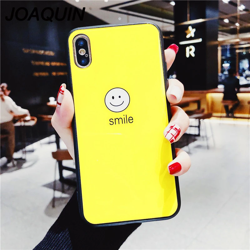 Глянцевый чехол для телефона с надписью Smile iPhone XS XR MAX модный стеклянный мягким