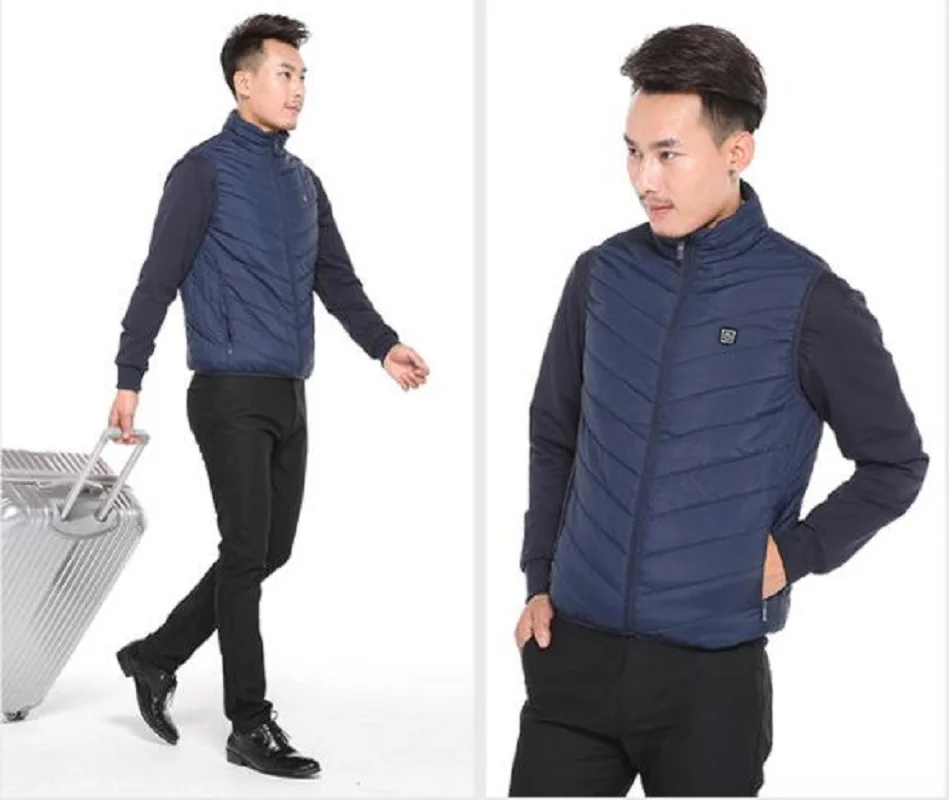 

Mens Heated USB Sleeveless Jacket Vest Full Zipper Outdoor Heated Coats Temperature Control Safety Clothing