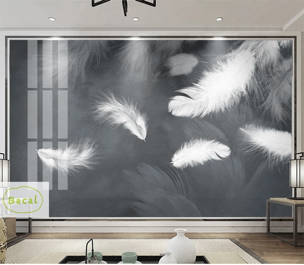

Custom Photo Wallpaper Modern 3D Wall Mural Wallpaper Black White Feather Art Design Bedroom Office Living Room 5d Wall Paper