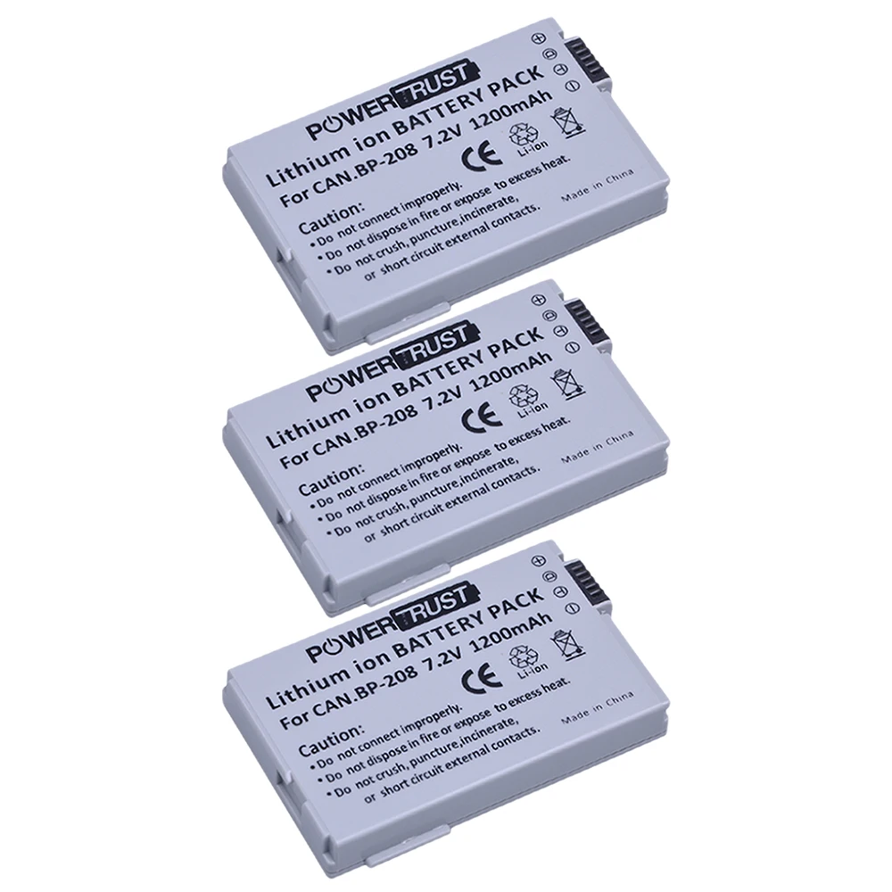 

Аккумулятор PowerTrust 3x BP-208 BP 208 для Canon DC10 DC19 DC20 DC21 DC22 DC40 DC50 DC51 DC95 DC100 DC200 DC201 DC210