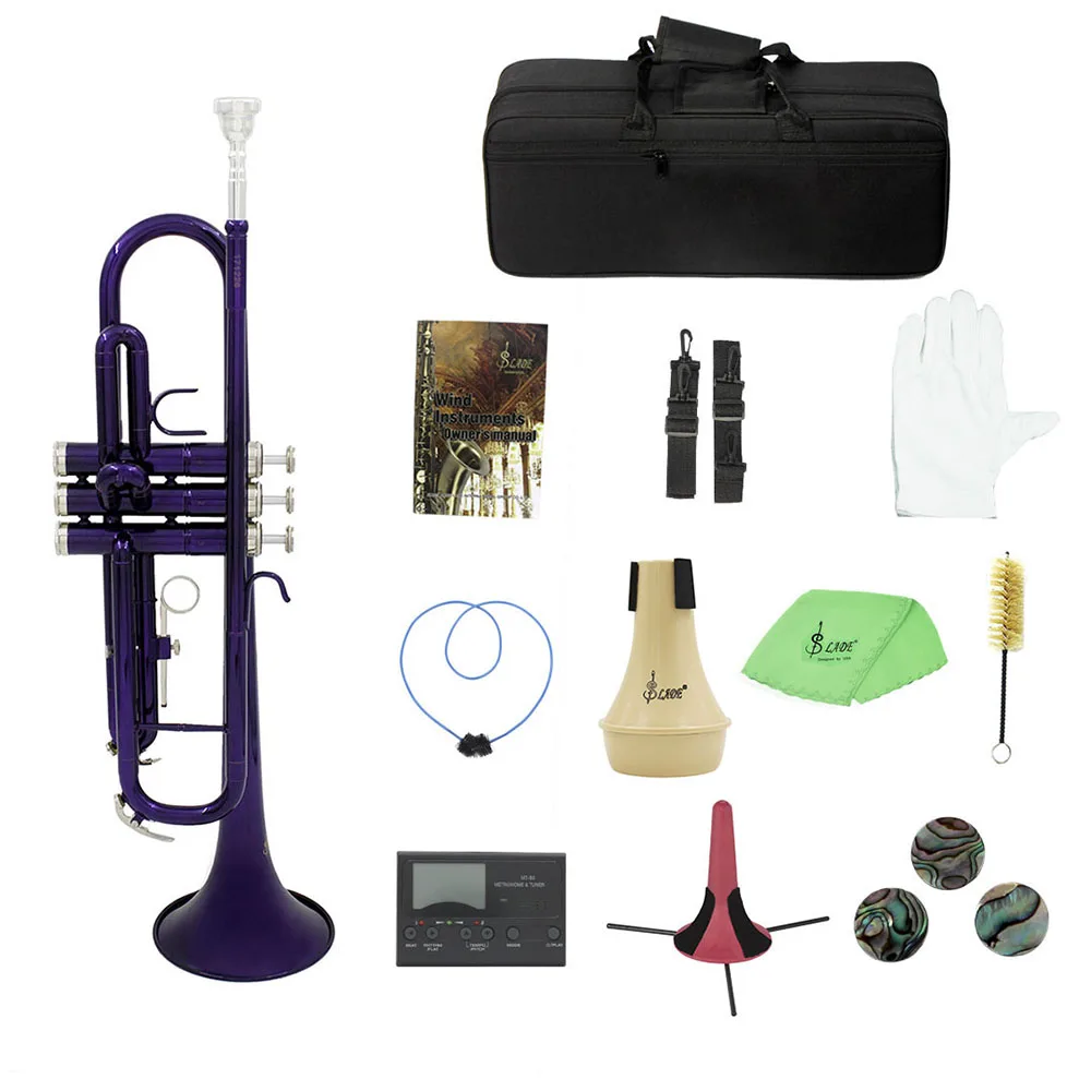 Brass Trumpet Bb B Flat with Mouthpiece Carry Bag Tuner Mute Stand Gloves Cleaning Tools Wind Instrument for beginners | Спорт и