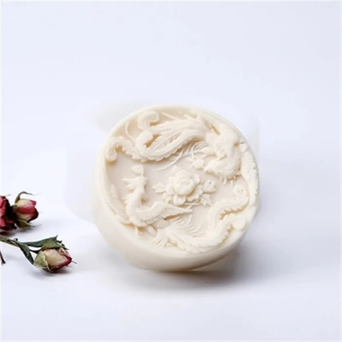 Silicone Mould Round Shape Relief Phoenix pattern Soap Mold DIY Articraft 3d Silica Gel Handmade Aroma Stone | Дом и сад