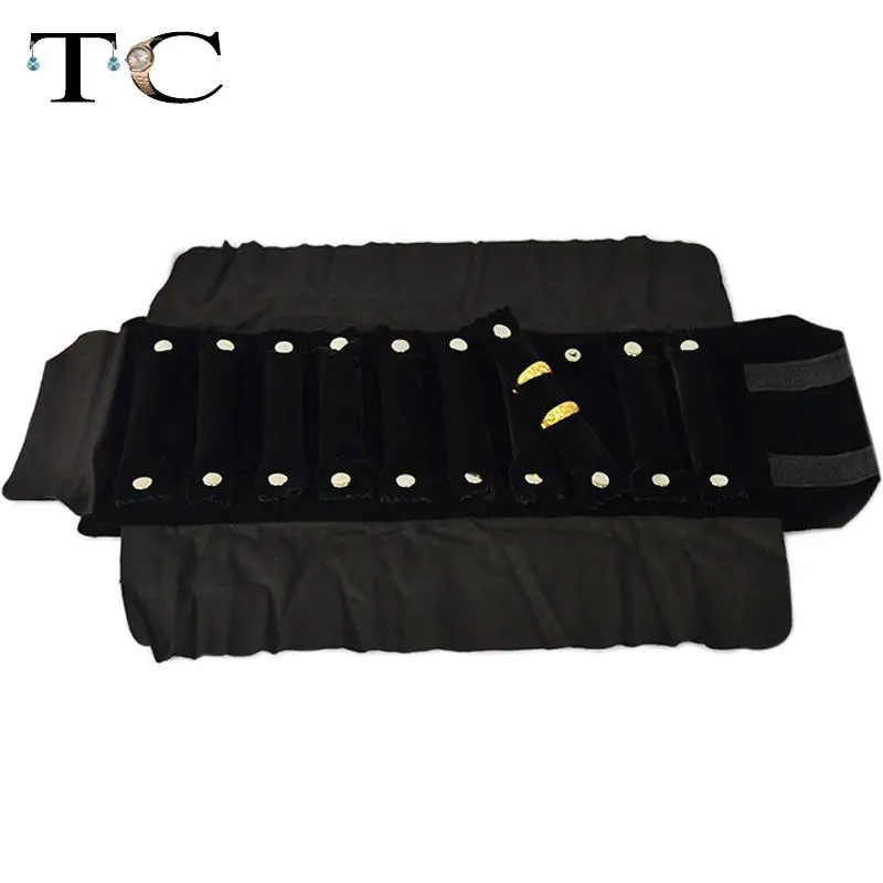 Дорожный футляр для украшений черный бархатный ювелирный дисплей сумка