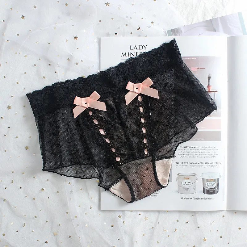 black SP& CITY, японский стиль, Лолита, бант, милое кружевное нижнее белье для девочек, каваи, точка, ажурные трусики, женские бесшовные трусики сексуальное женское нижнее белье - Цвет: black