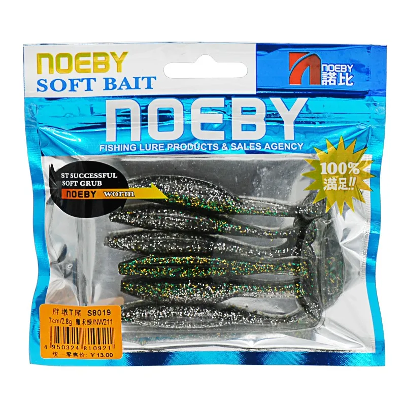 NOEBY 2 пакета 7 см/2 8 г 6 искусственных Т-образных хвостов мягкая пластиковая