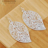 charmhouse 925 silver earrings for women leaf long earing brincos pendientes fashion jewelry accessories party gifts