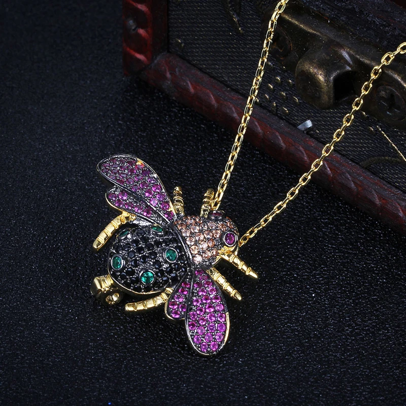 

New Arrival Good Quality Alloy Insect Animal Clear CZ Necklace Pendant For Women Trendy Jewelry Brincos