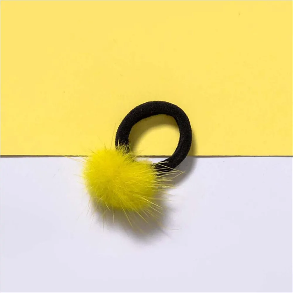 Yellow 1 шт. детские милые аксессуары для волос Головные уборы мини норковые шарики резиновые ободки для девочек детские одноцветные эластичные ленты для волос - Color: Yellow
