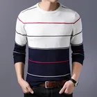 Мужской трикотажный пуловер, облегающий джемпер в полоску, повседневная одежда для осени, 2019