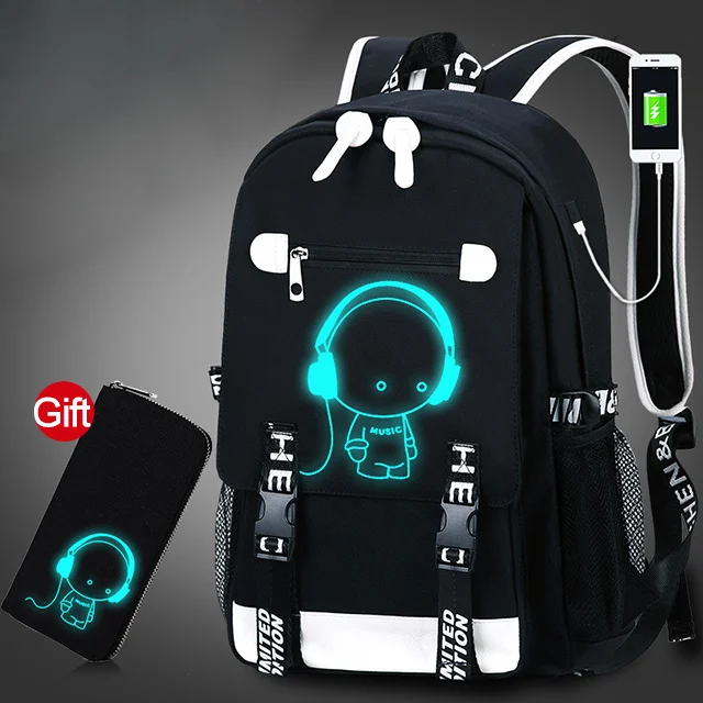 Music boy wallet Школьный рюкзак для студентов, 3D светящаяся анимация, USB зарядка, школьная сумка для мальчика-подростка, Противоугонный Детский рюкзак, школьные сумки - Цвет: Music boy wallet