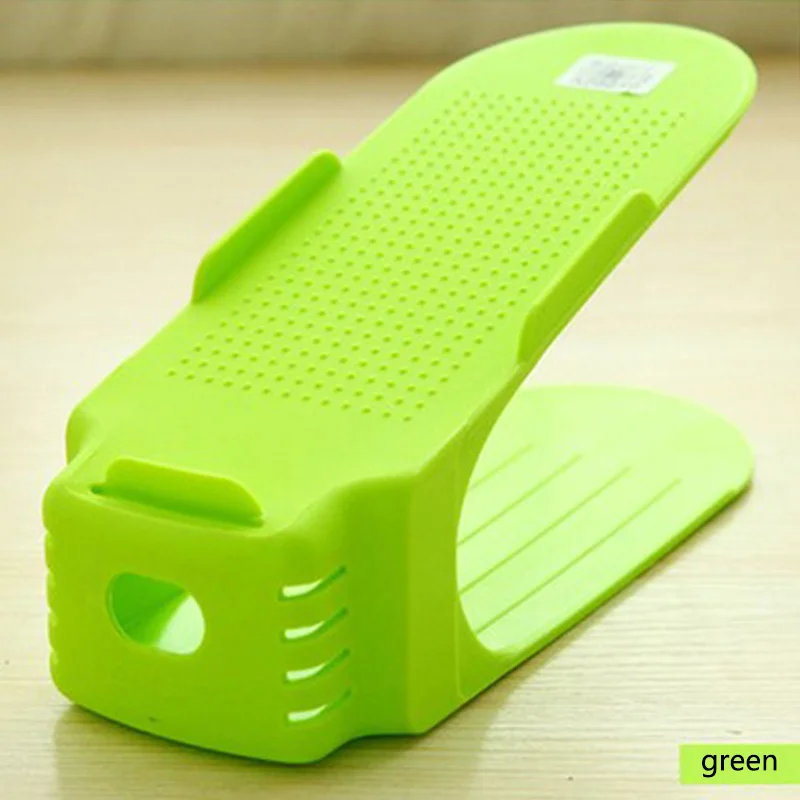 Green shoe rack 1 шт.; органайзеры Дисплей стеллаж для обуви Пластик Экономия пространства для хранения обуви стеллажи для выставки товаров двойная Уборка хранения - Цвет: Green shoe rack