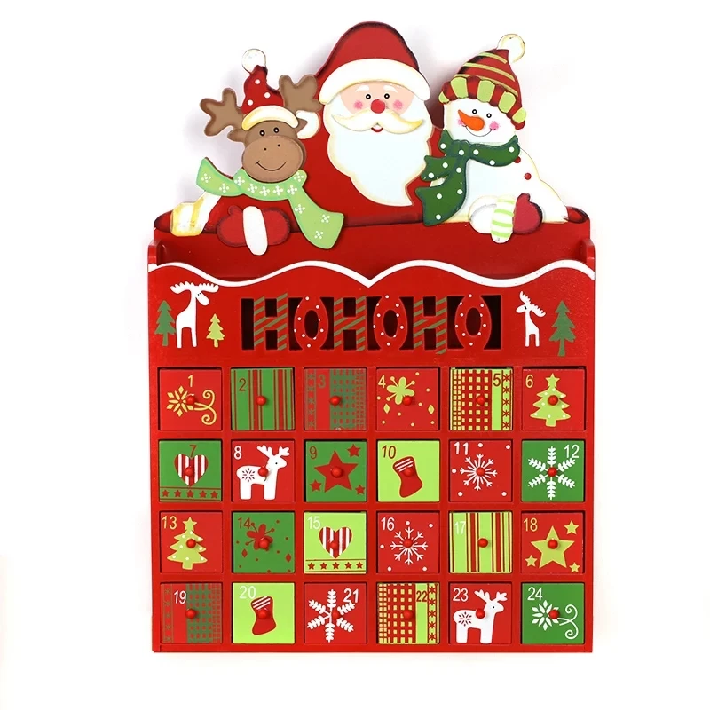 Christmas Santa Claus Elk Advent Calendar For Kids Wooden Countdown Candy Box Hand Drawn Decoration Gifts | Дом и сад