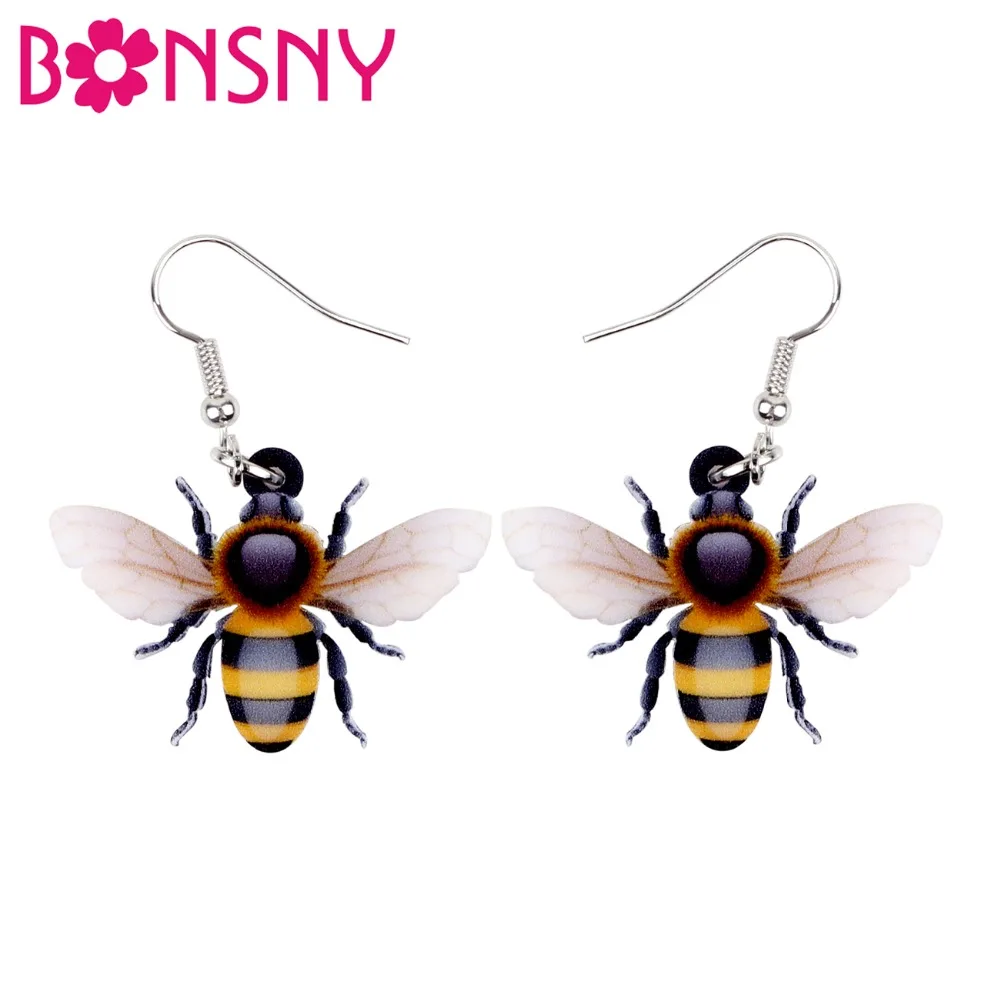 

Bonsny Acrylic Flying Honey Bee Insect Earrings Big Long Dangle Drop Novelty Animal Jewelry For Women Girls Ladies Teens Gift