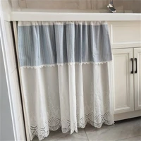 white lace short curtain for kitchen cabinet door light blue double curtains for living room bedroom window decoration qt0394
