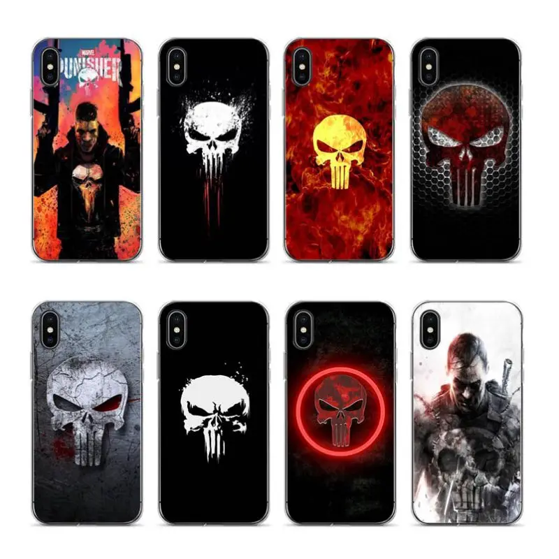 Aiboduo Каратель Череп прозрачный край coque чехол для Apple iPhone 5S 6 6plus 6s 7 8 7plus 8plus XR X XS