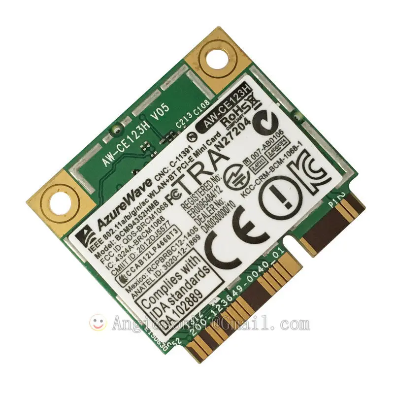 

WiFi card Azurewave AW-CE123H Broadcom BCM94352HMB 802.11ac 2.4G/5Ghz Mini PCI-E 867Mbps MAC
