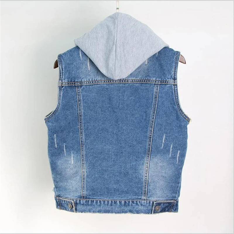 Woman Removable Hooded Denim Waistcoat Lady Vaquero Chaleco Gilet Spring Plus Size Vests Female Autumn Oversize Vest | Женская одежда
