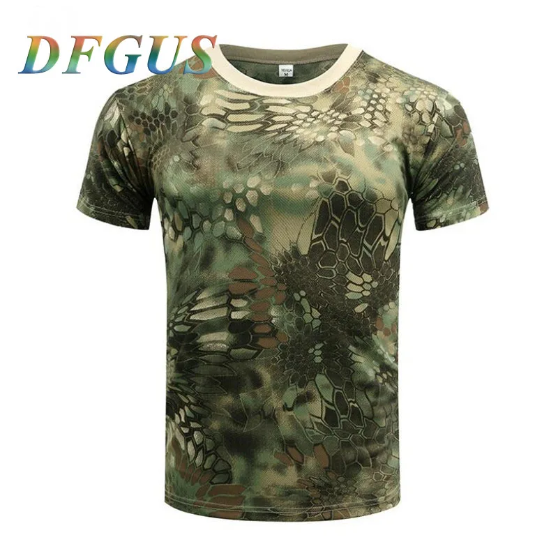 Новая камуфляжная Мужская футболка DFGUS дышащая армейская тактическая Боевая