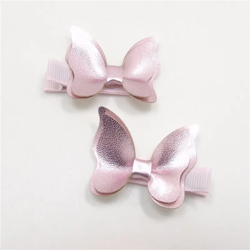 

60pc Girls Leather Hair Bow,Girls Butterfly Bow with clips Kids Headwear