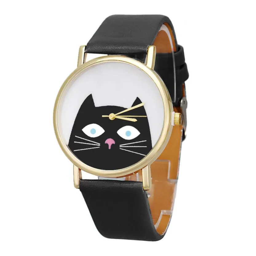

Timezone#301 Simple Unisex Cat background Leather Band Analog Quartz Dial Wrist Watch