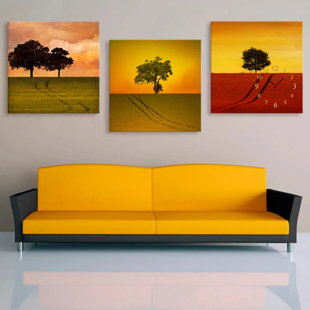 Настенные часы с зелеными листьями 3 шт.|wall canvas|canvas wall clockcanvas |