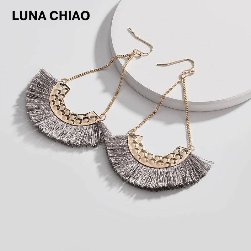 LUNA CHIAO модные кованые металлические веерные формы шелковая бахрома висячие