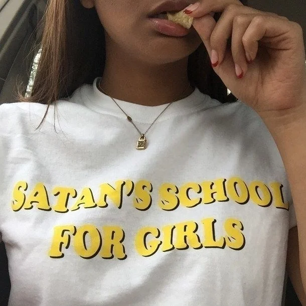 Kuakuayu-JBHSatan/Школьная женская рубашка для девочек с надписью «Satan Is My Sugar Daddy Tumblr»; Эстетическая одежда; милые топы для малышей - Цвет: White-School For Gir