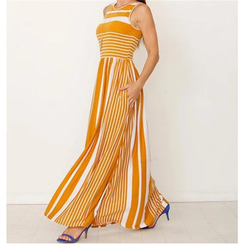 2019 Модные женские длинные платья женское длинное платье без рукавов с карманами