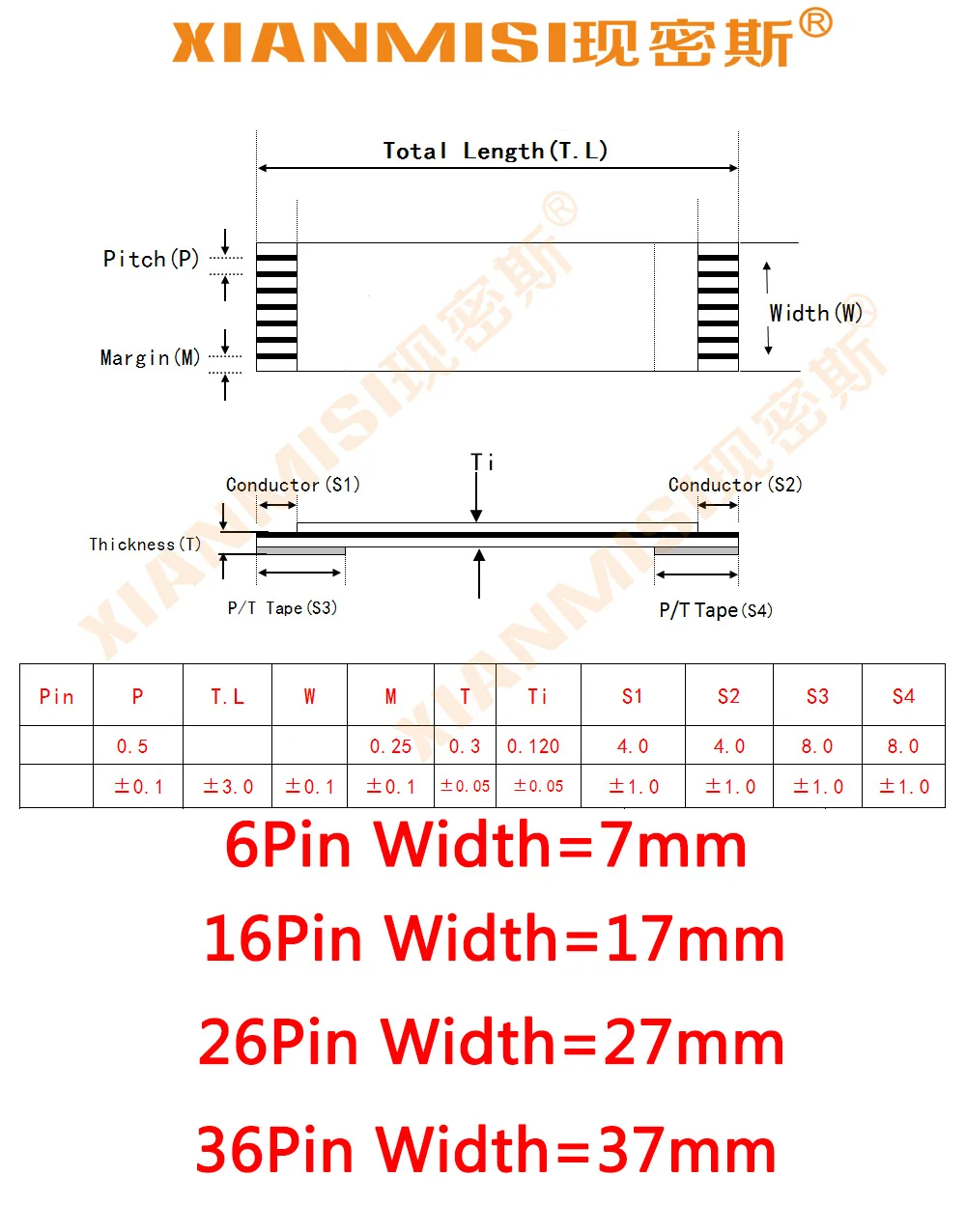 FFC FPC плоский гибкий ленточный кабель 6Pin 16Pin 26Pin 36Pin с одной стороны 1 0 мм Шаг AWM VW-1