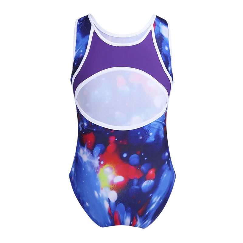 Children gymnastics leotard Dress O-Neck Cutout Back Galaxy holographic printing gymnastic performance Jumpsuit | Детская одежда и