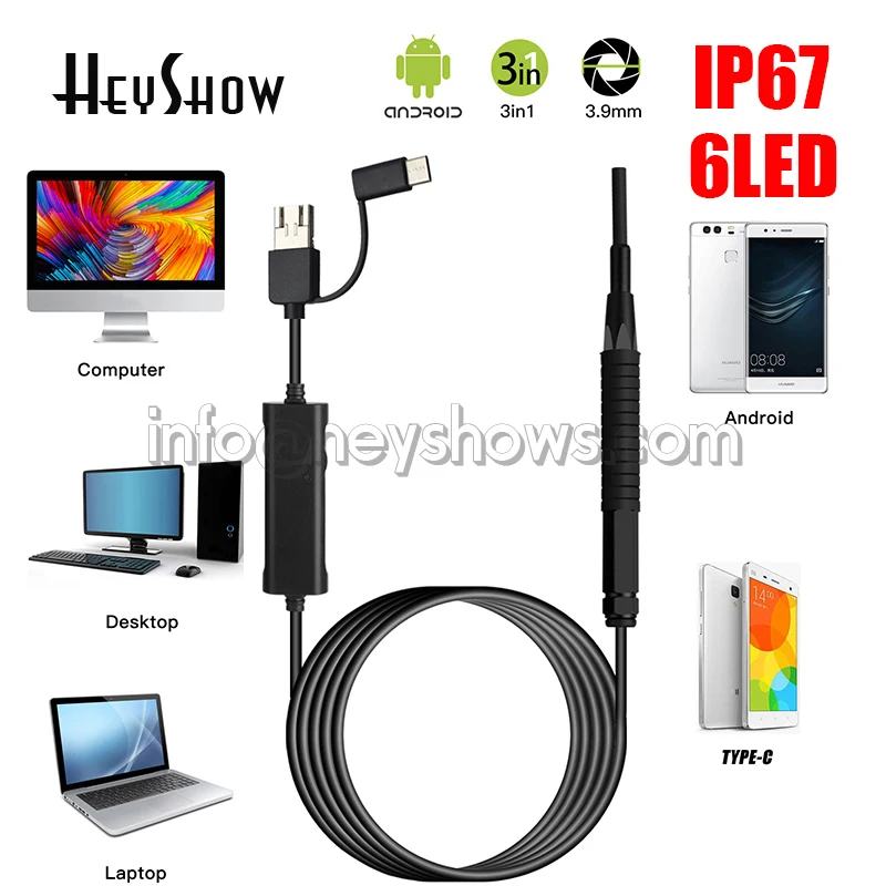 3 в 1 HD 3,9 мм Ушная ложка, эндоскоп, Инспекционная камера, визуальный наушник, эндоскоп для чистки ушей для телефона Android/Windows/Type-C