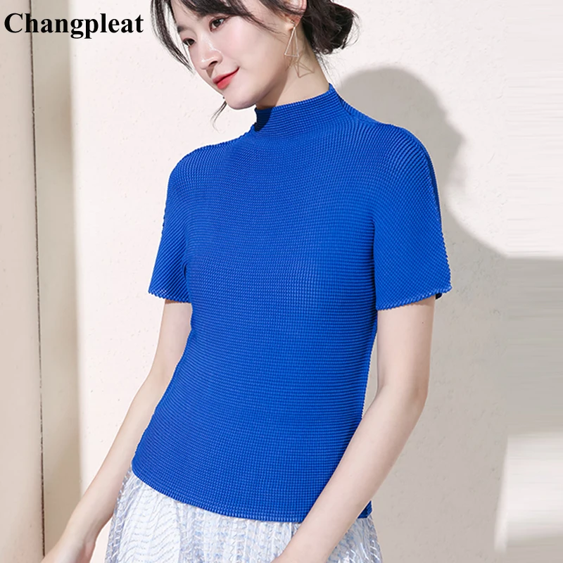 Женская футболка Changpleat плиссированная водолазка с коротким рукавом большие
