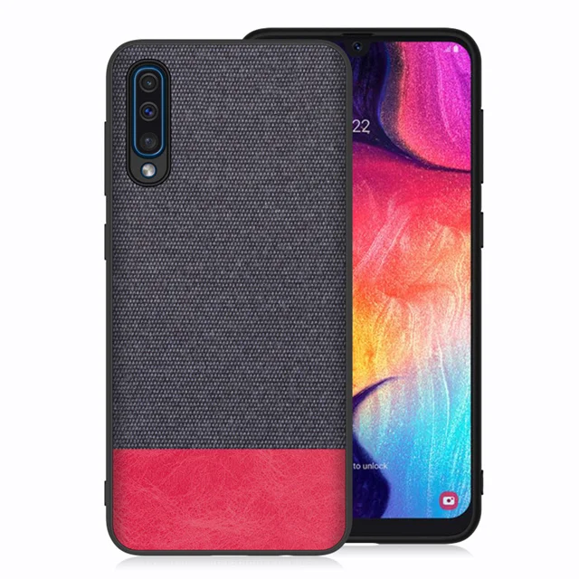 Blue with Red PU Для samsung A50 чехол TPU кромка из плотной ткани на заднюю панель матерчатая ткань крышка для samsung Galaxy A10 A20 A30 A40 A50 A60 A70 чехол для телефона - Цвет: Blue with Red PU