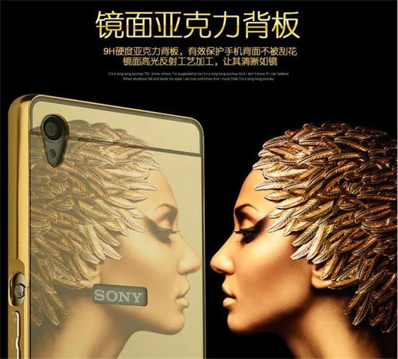 Z3 Luxury Golden Metal + Mirror Acrylic Back Case for Sony xperia T55T T55U Mobile Phone Cover Protective Cases Free Ship |