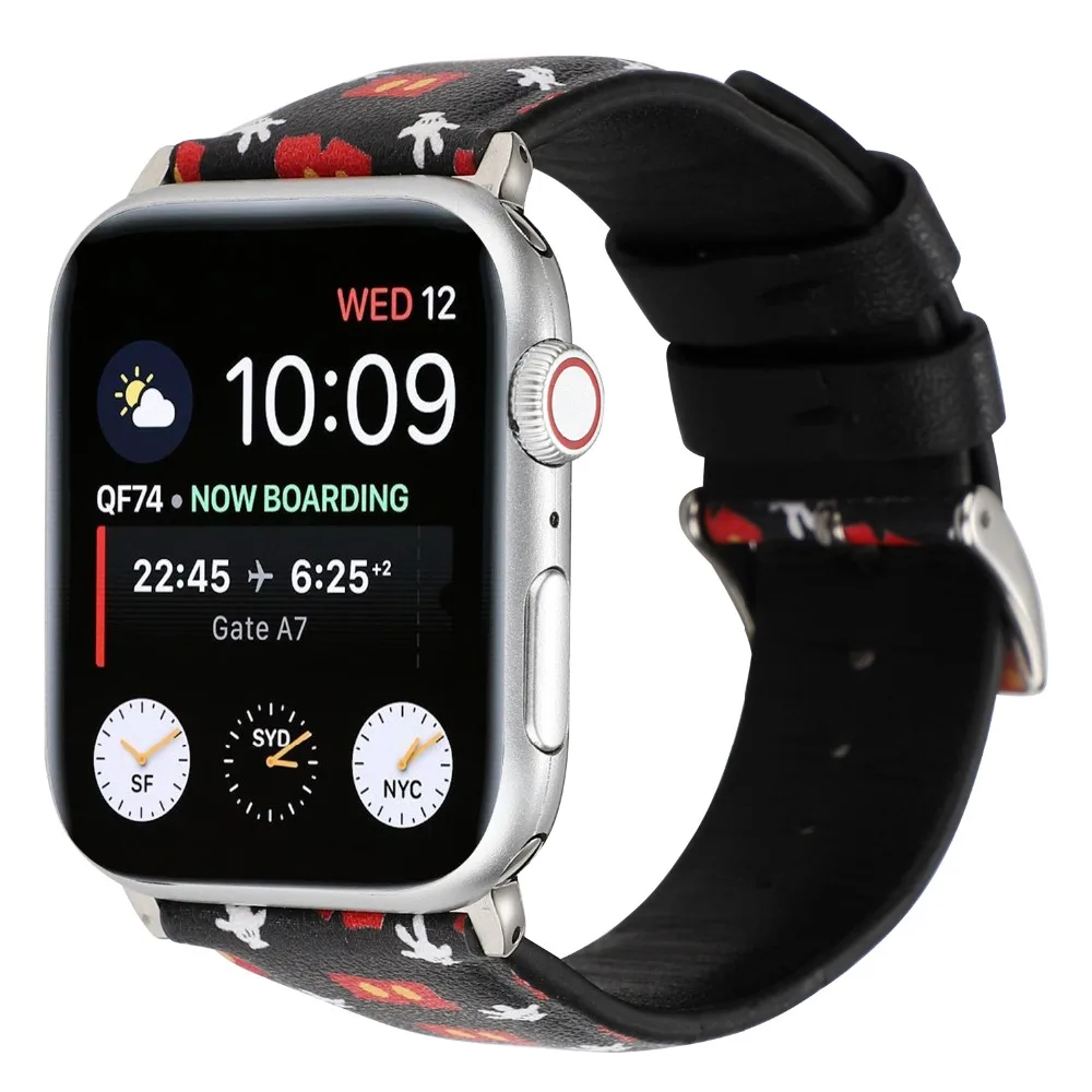 YUKIRIN Микки Перчатки с глазами Минни лук из натуральной кожи ремешок для Apple Watch Series 4 3 2 1 ремешок для iWatch 38 42 мм 40 44 мм мышь