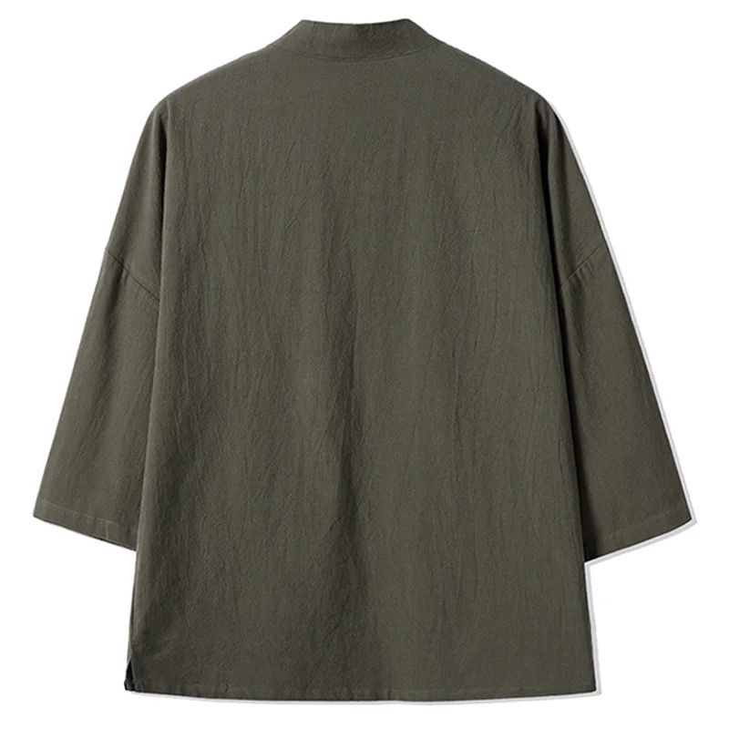 Японский стиль журавль вышивка мужская хлопковая и льняная кимоно куртка тонкое