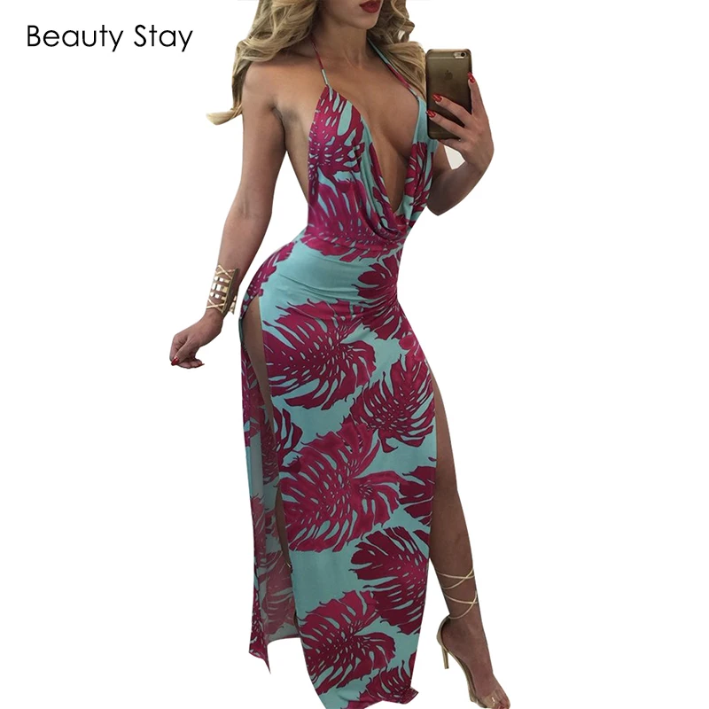 Женское длинное платье с открытой спиной BeautyStay элегантное вечернее глубоким v