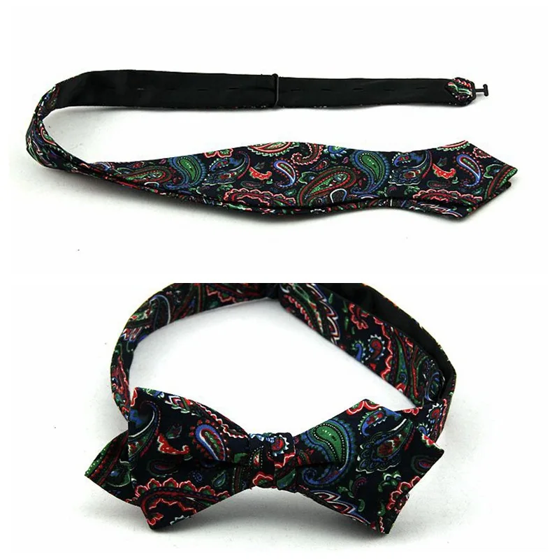 

Fashion Cotton Black Green Purple Paisley Self Tied Bowtie Wedding Bow Ties