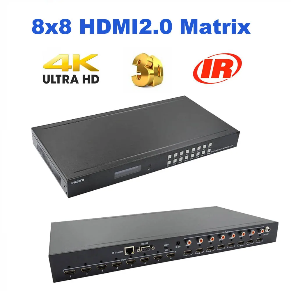 PUZHIJIE HDMI2.0 8X8 HDMI матрица 4K2K 60 Гц YUV4:4:4 18 Гбит/с Поддержка HDCP 2 1 4 HDR IR пульт