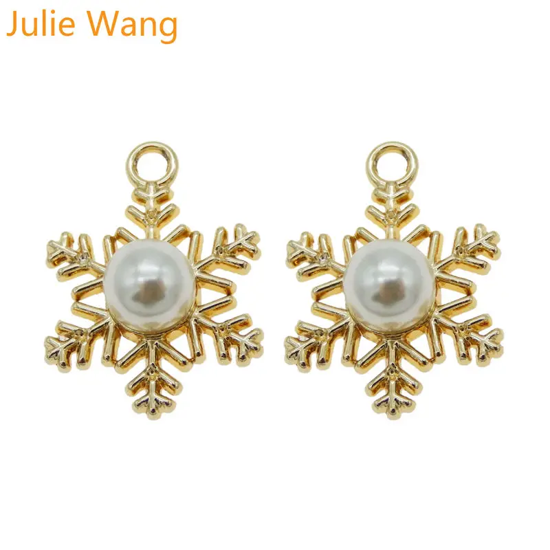 Julie Wang 8 шт. сплав Золотые снежинки CCB жемчужные подвески для ожерелье с кулоном