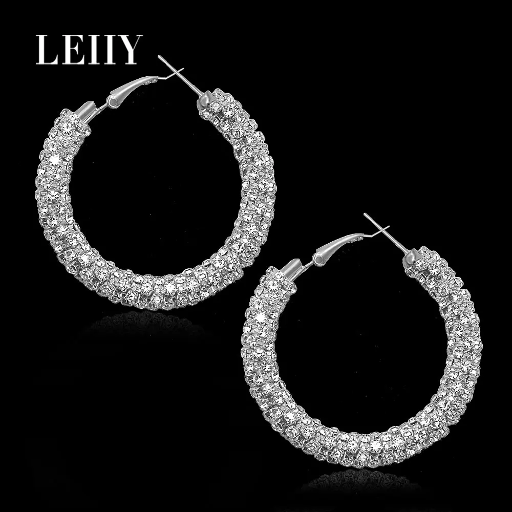 LEIIY 2 Color Temperament Crystal Hoop Earrings For Women Luxury Elegant Shiny Circle Wedding Fashion Jewelry Brincos | Украшения и