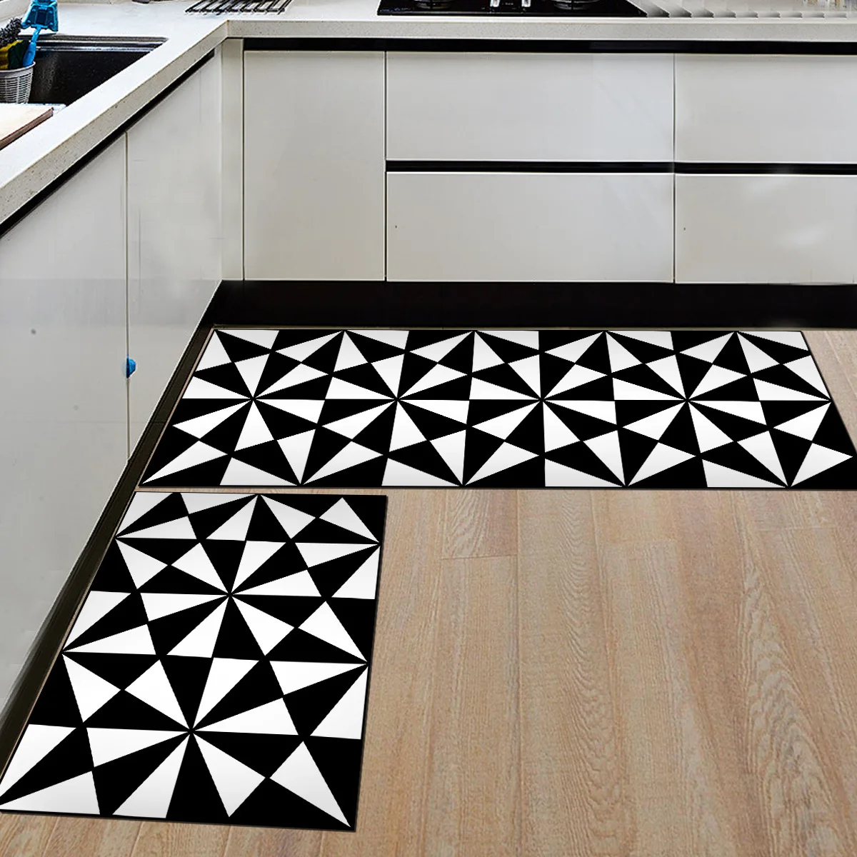 

Zeegle 2pcs/set Black And White Flannel Floor Mats For Kitchen Anti-Slip Kids Bedroom Carpet Entrance/Hallway Area Rug