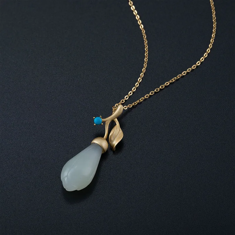 Flyleaf 18 К золото бирюза белый нефрит цветок магнолии простые ожерелья и подвески