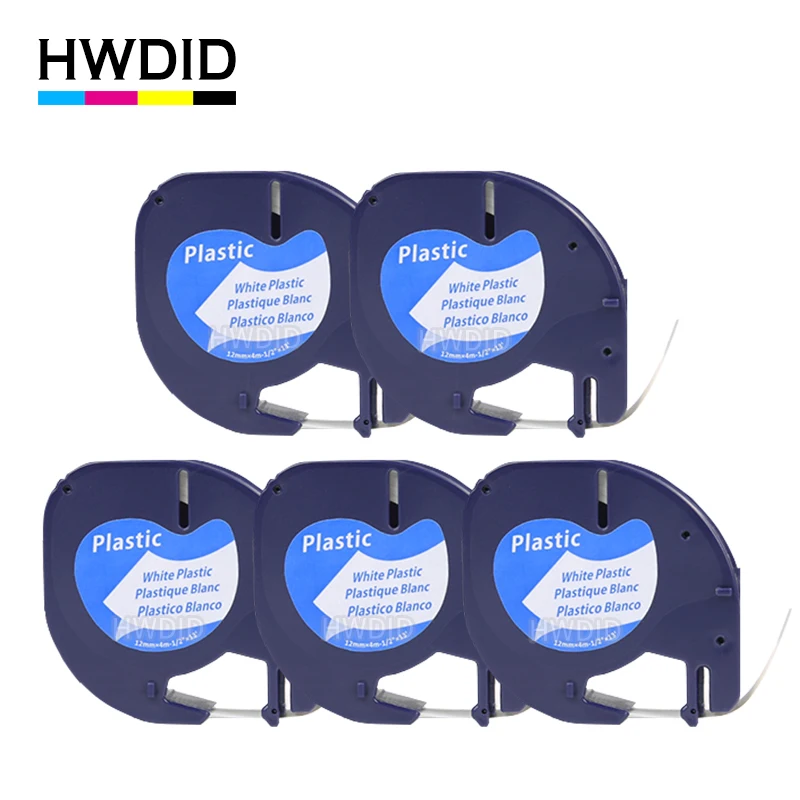 HWDID 5 шт Производитель этикеток совместим с DYMO Letratag 12 мм черный на белом LT 91201 91331