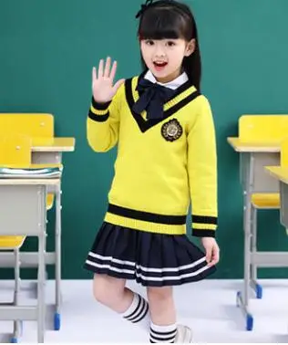 Girls2 Школьная форма для детей 4 шт. школьная одежда японский свитер куртка Студенческая британская одежда униформа для детского сада D-0517 - Цвет: Girls2