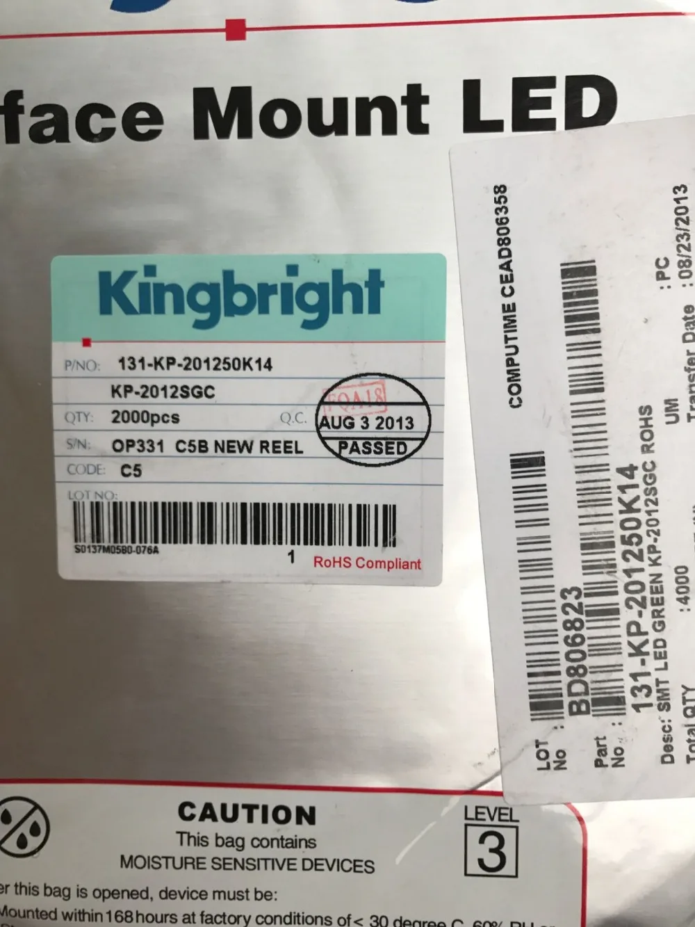 

2000PCS/LOT SMD CHIP LED KP-2012SGC